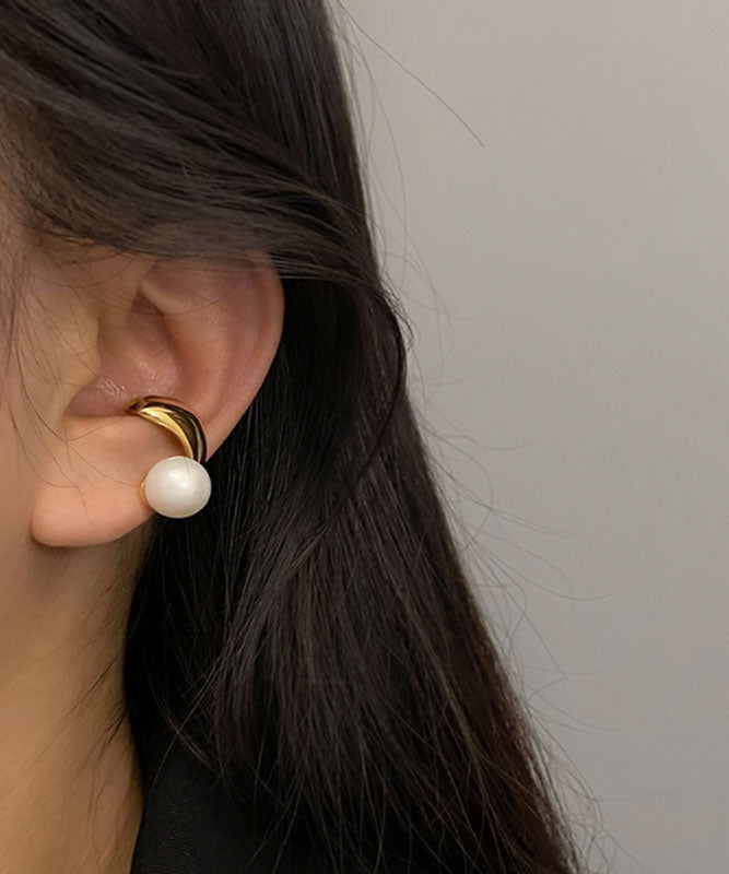 Stylish Gold Copper Alloy Pearl Hoop Earrings