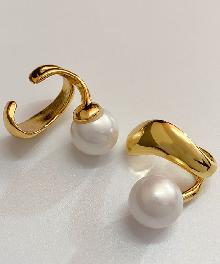 Stylish Gold Copper Alloy Pearl Hoop Earrings