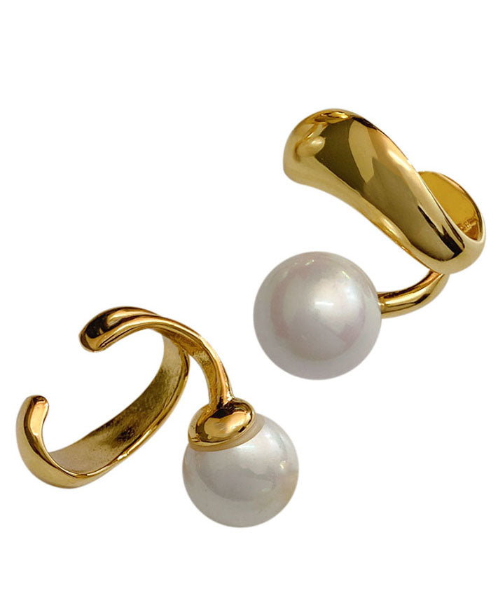 Stylish Gold Copper Alloy Pearl Hoop Earrings