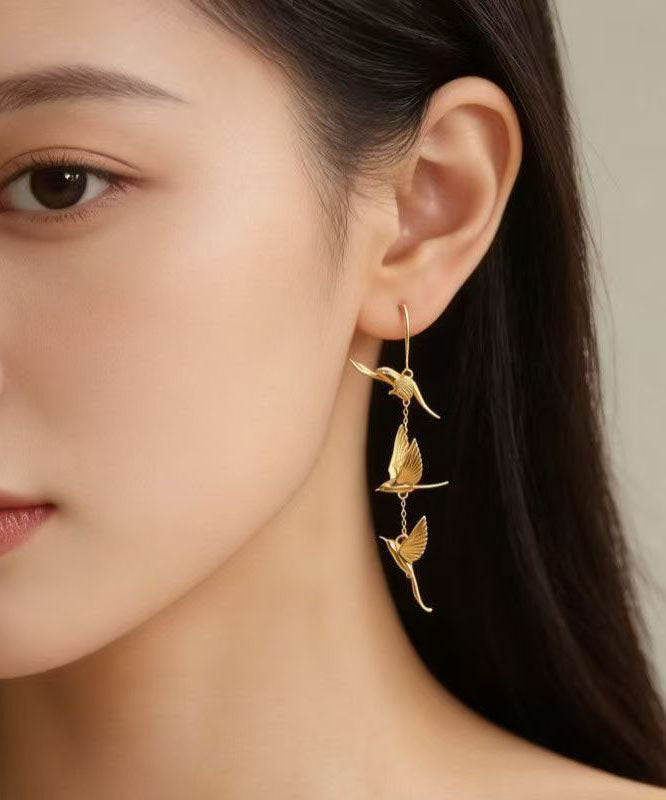 Stylish Gold Copper Alloy Swallow Tassel Drop Earrings