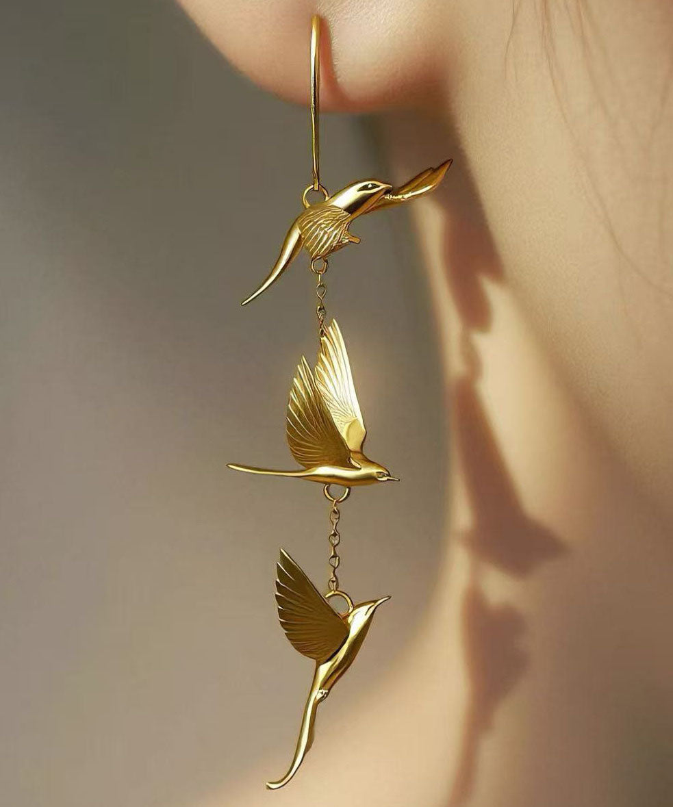 Stylish Gold Copper Alloy Swallow Tassel Drop Earrings