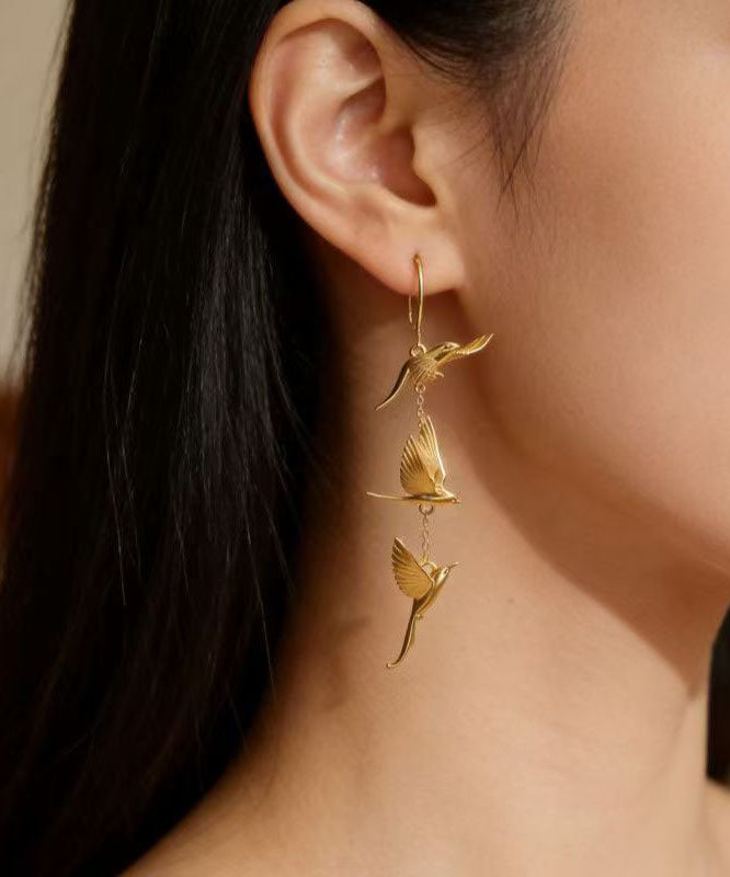 Stylish Gold Copper Alloy Swallow Tassel Drop Earrings