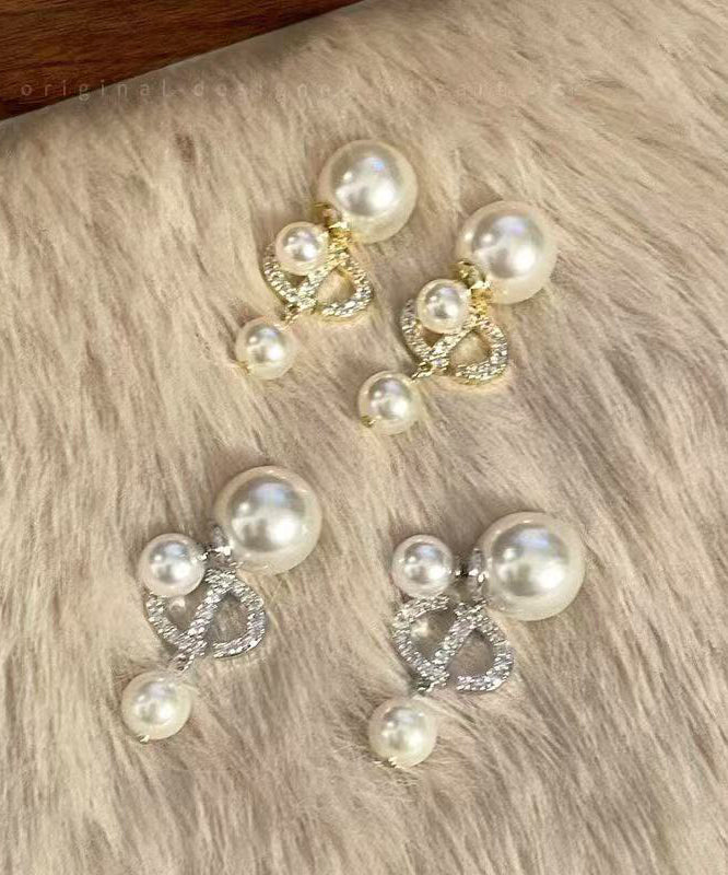 Stylish Gold Copper Alloy Zircon Graphic Pearl Drop Earrings