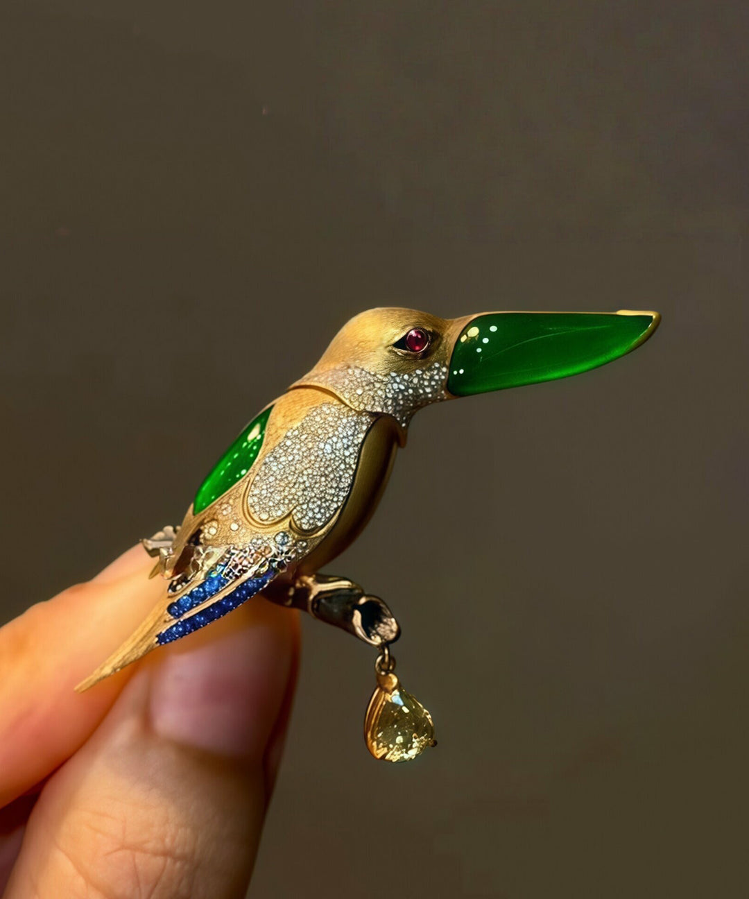 Stylish Gold Copper Overgild Inlaid Zircon Kingfisher Brooches