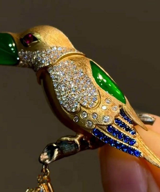 Stylish Gold Copper Overgild Inlaid Zircon Kingfisher Brooches