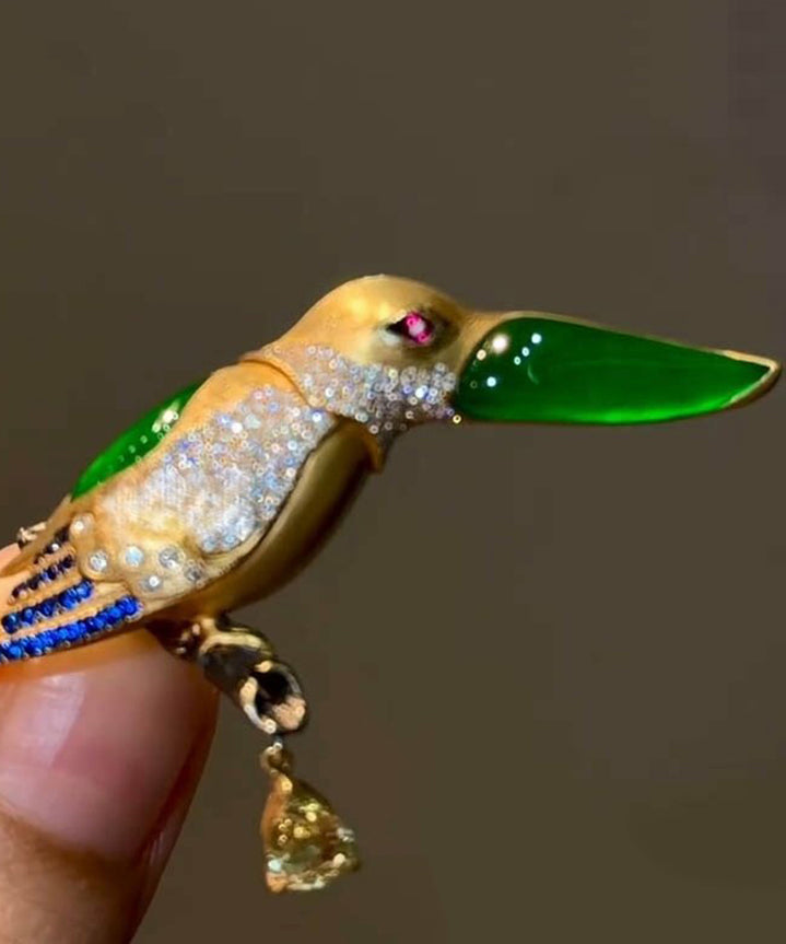 Stylish Gold Copper Overgild Inlaid Zircon Kingfisher Brooches