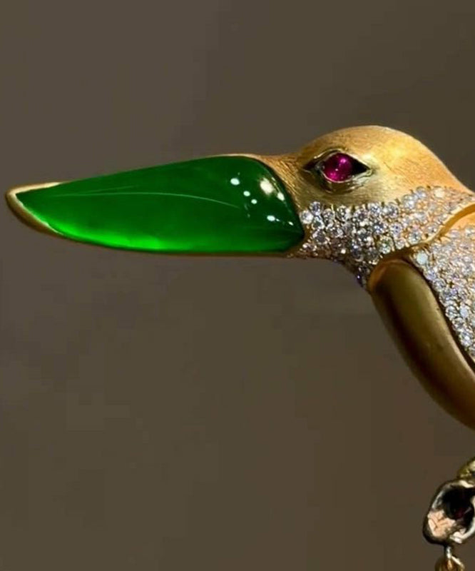 Stylish Gold Copper Overgild Inlaid Zircon Kingfisher Brooches