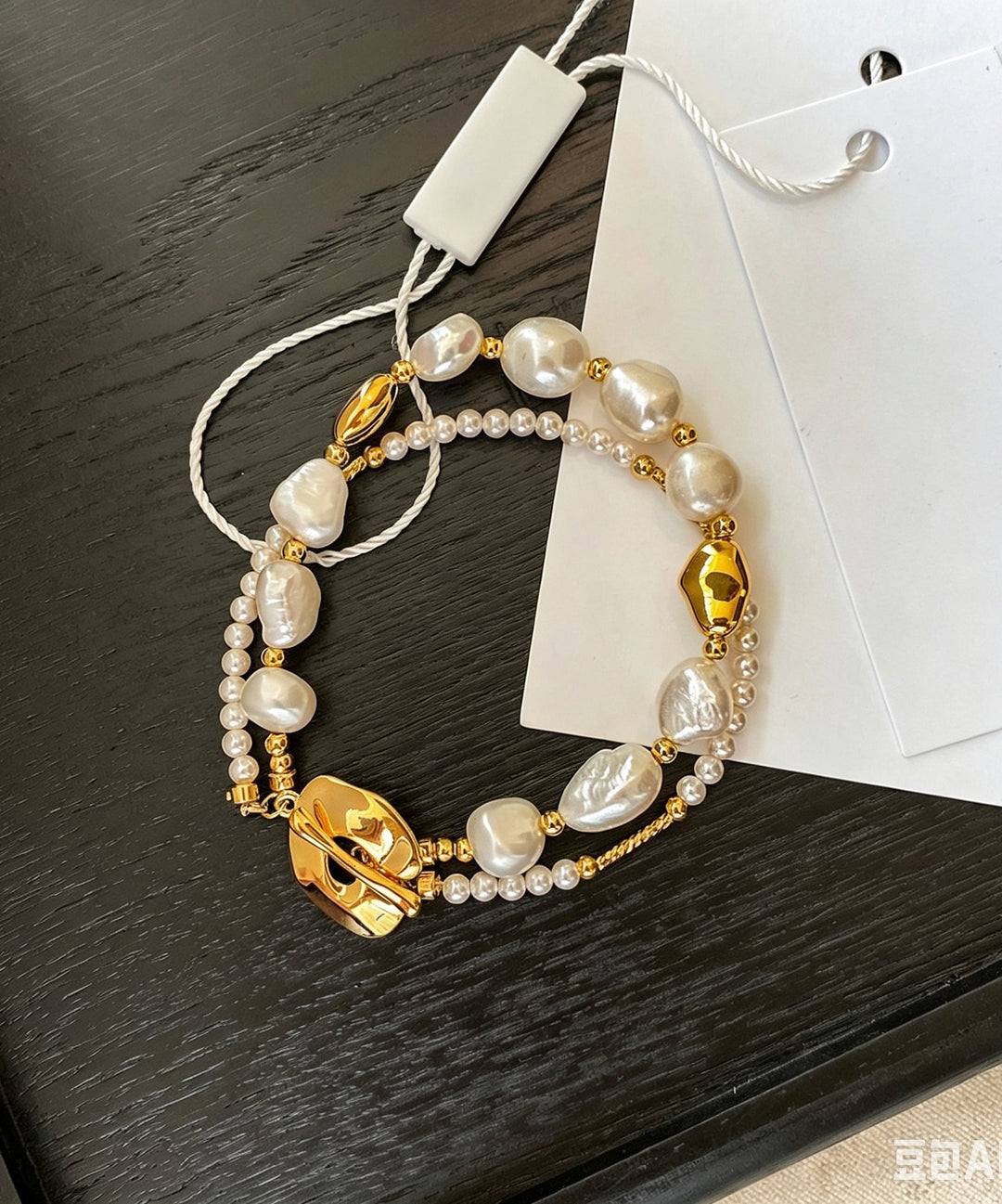 Stylish Gold Copper Overgild Pearl Double Layer Charm Bracelet