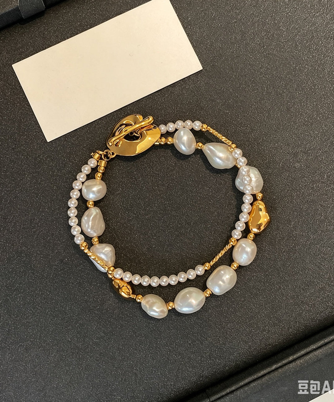 Stylish Gold Copper Overgild Pearl Double Layer Charm Bracelet