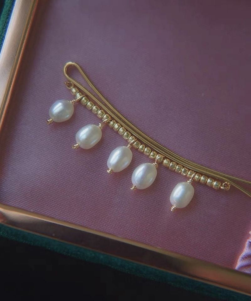 Stylish Gold Copper Overgild Water Drop Pearl Tassel Hairpin