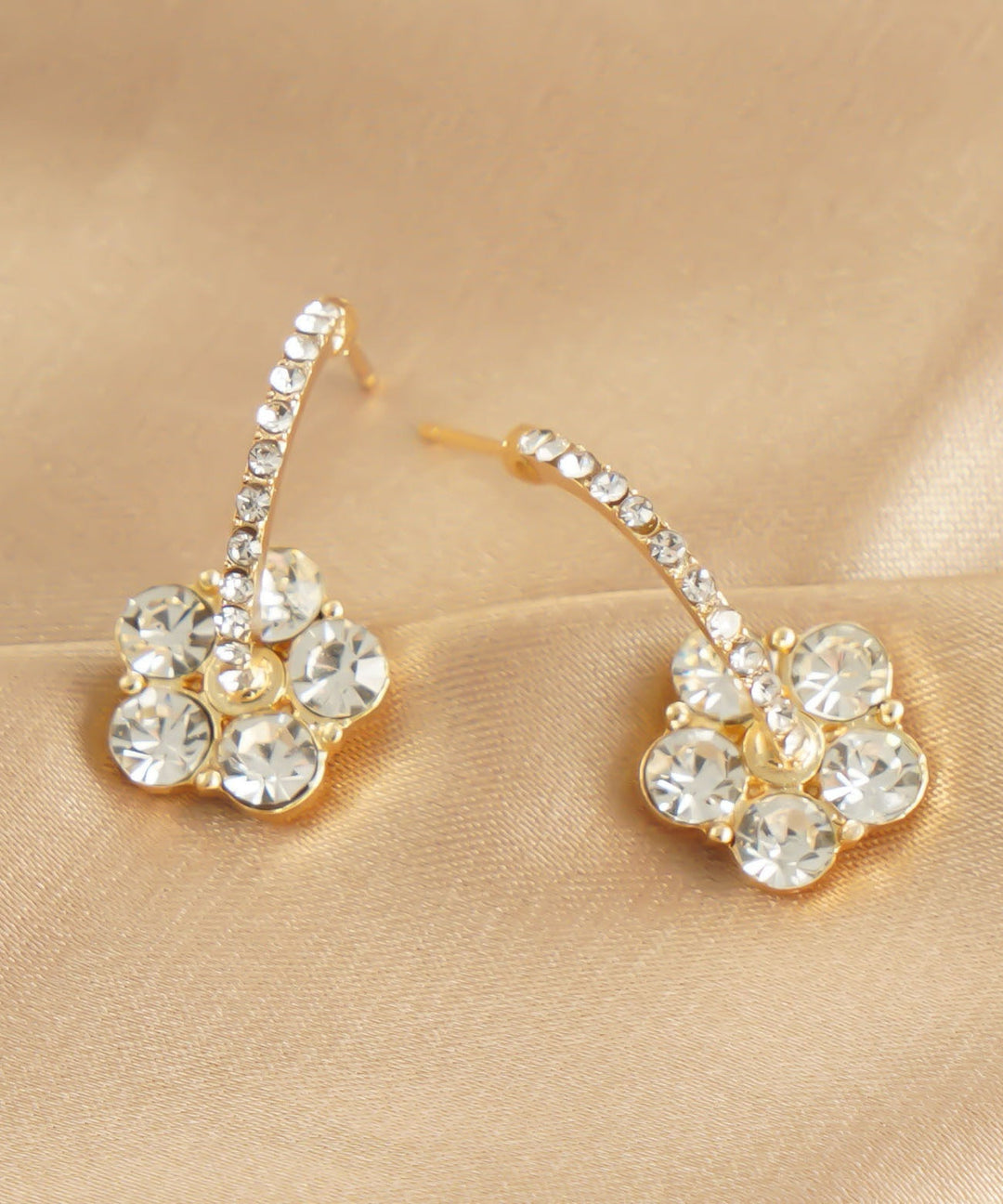 Stylish Gold Copper Overgild Zircon Floral Stud Earrings