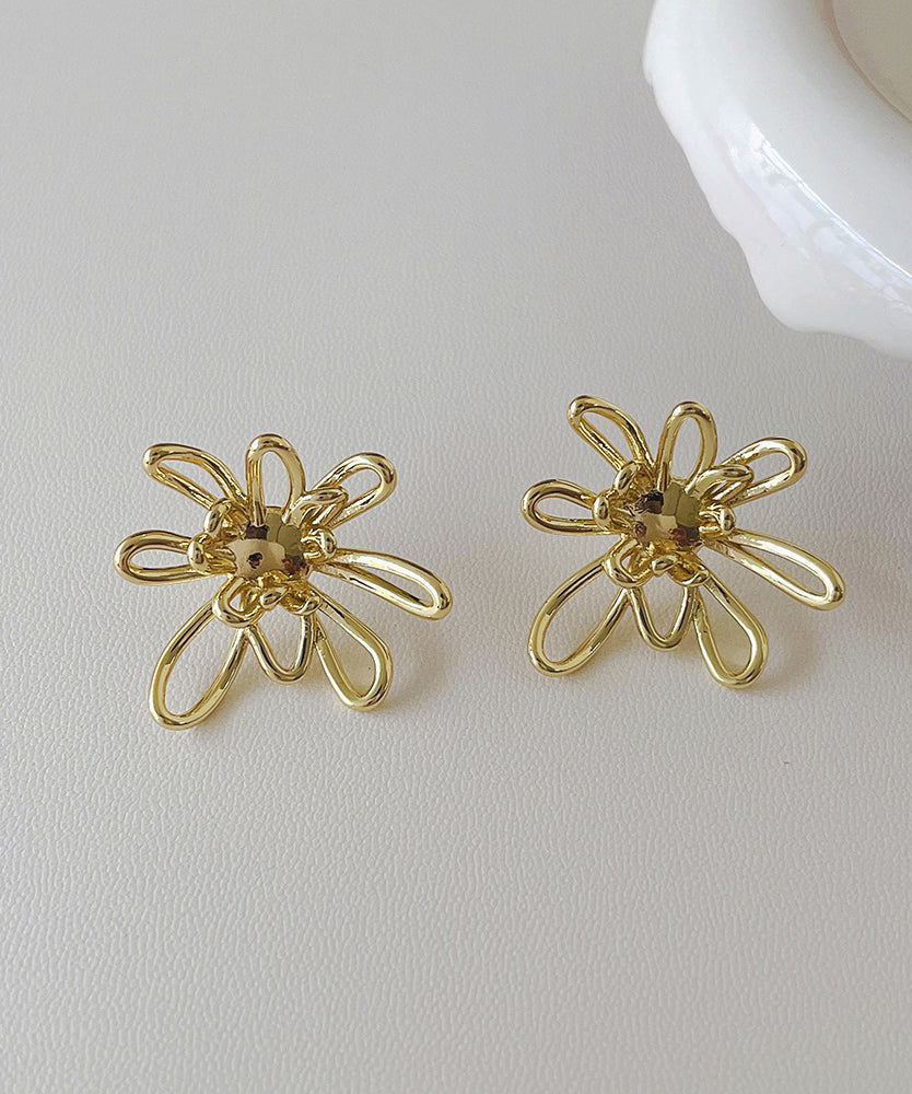 Stylish Gold Metal Alloy Hollow Out Floral Stud Earrings