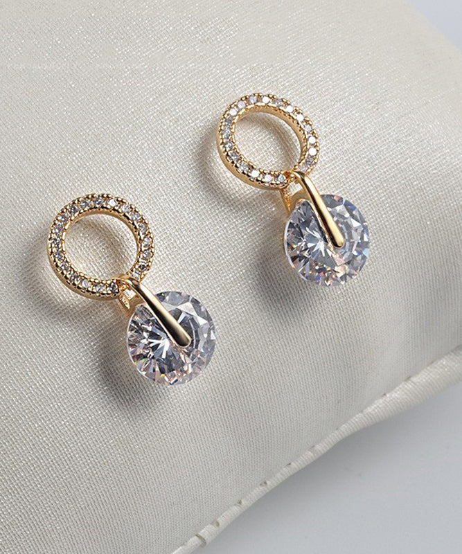 Stylish Gold Metal Alloy Zircon Stud Earrings