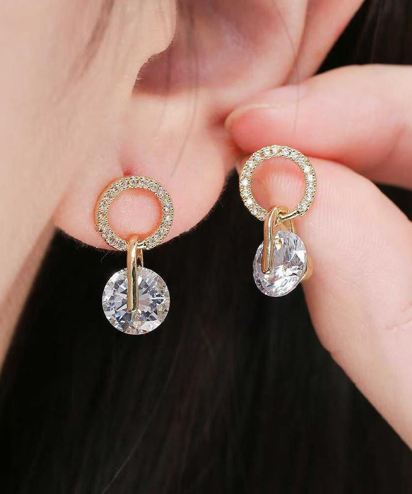 Stylish Gold Metal Alloy Zircon Stud Earrings