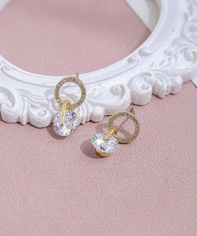 Stylish Gold Metal Alloy Zircon Stud Earrings
