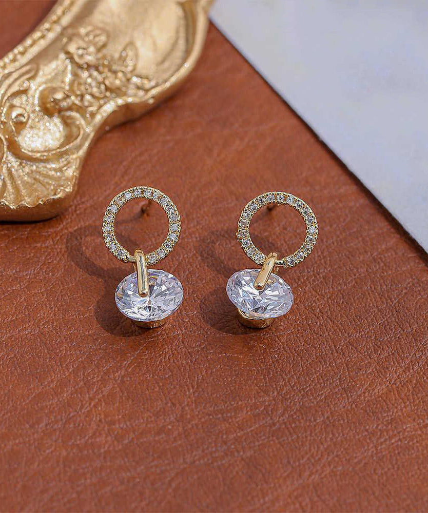 Stylish Gold Metal Alloy Zircon Stud Earrings