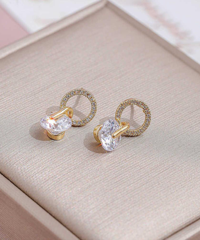 Stylish Gold Metal Alloy Zircon Stud Earrings