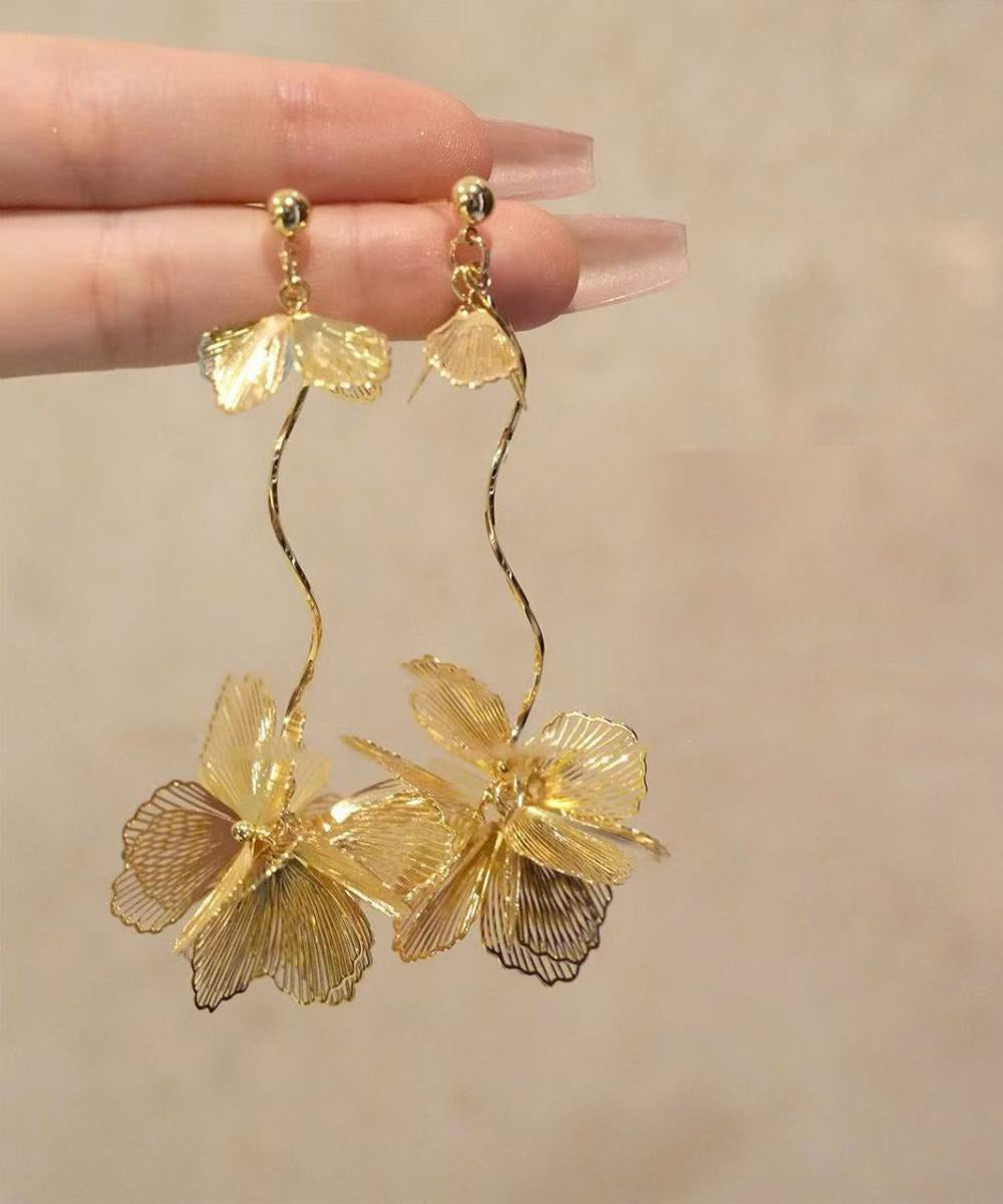Stylish Gold Metal Overgild Floral Drop Earrings