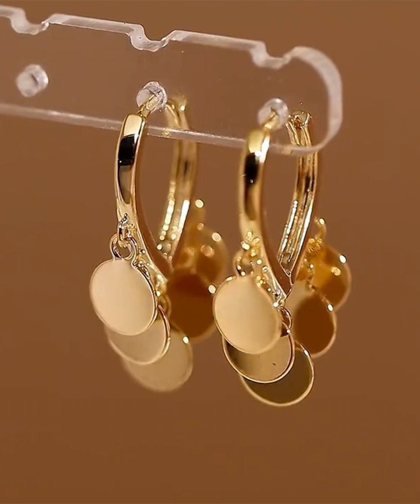 Stylish Gold Metal Sequins Tassel Hoop Earrings