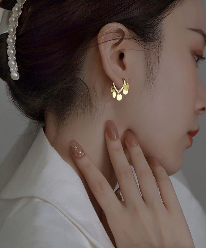 Stylish Gold Metal Sequins Tassel Hoop Earrings