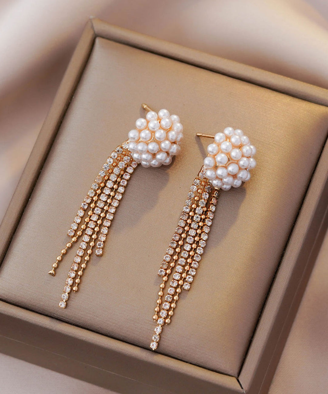 Stylish Gold Silver Silver Overgild Pearl Tassel Drop Earrings