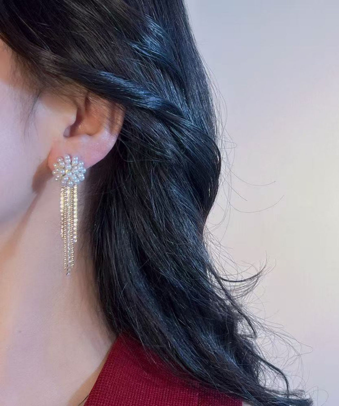 Stylish Gold Silver Silver Overgild Pearl Tassel Drop Earrings