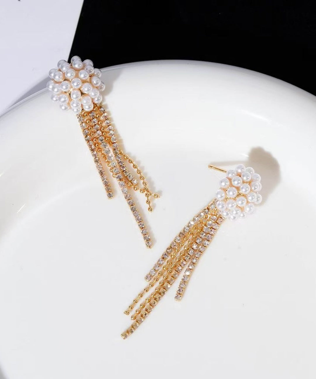 Stylish Gold Silver Silver Overgild Pearl Tassel Drop Earrings