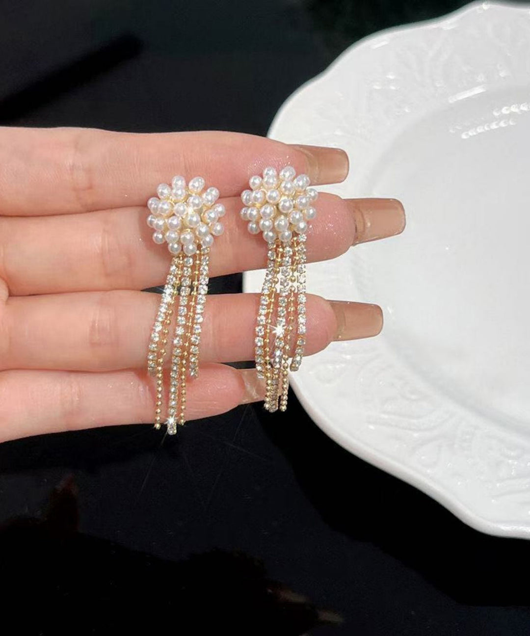Stylish Gold Silver Silver Overgild Pearl Tassel Drop Earrings