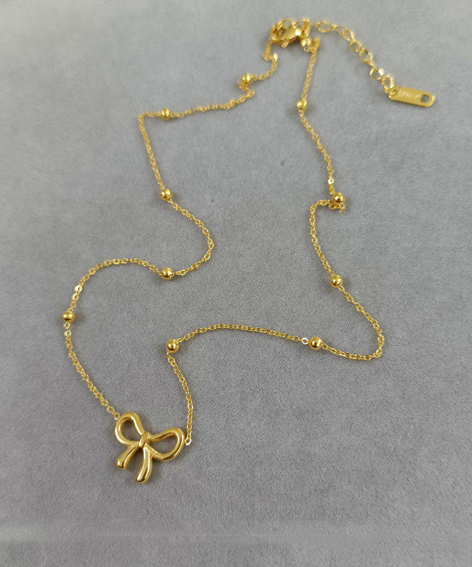 Stylish Gold Stainless Steel Bow Pendant Necklace