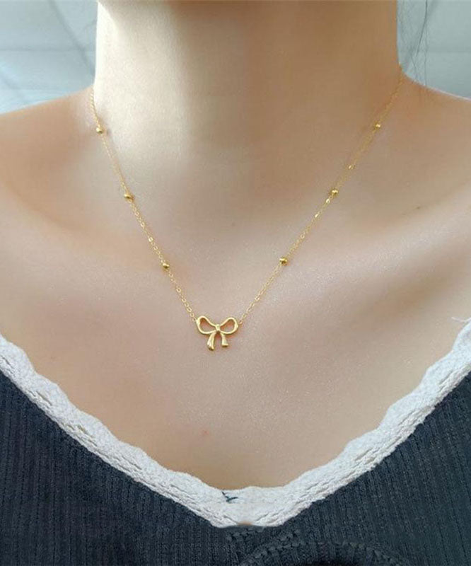 Stylish Gold Stainless Steel Bow Pendant Necklace