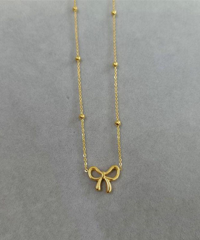 Stylish Gold Stainless Steel Bow Pendant Necklace