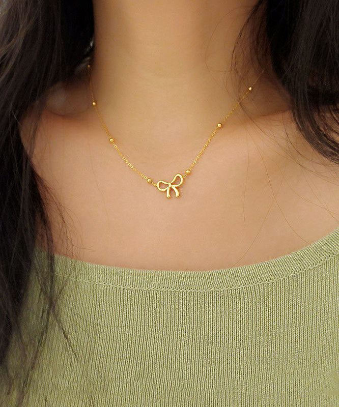 Stylish Gold Stainless Steel Bow Pendant Necklace