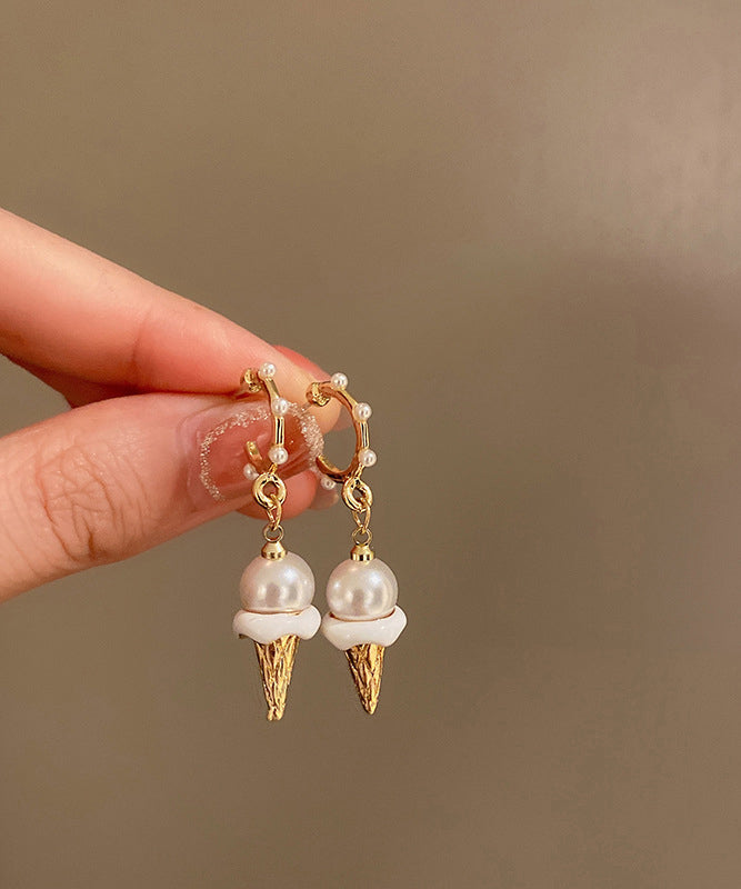 Stylish Gold Stergild Silver Alloy Pearl Crispy Ice Cream Drop Earrings