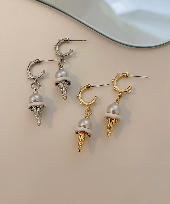 Stylish Gold Stergild Silver Alloy Pearl Crispy Ice Cream Drop Earrings