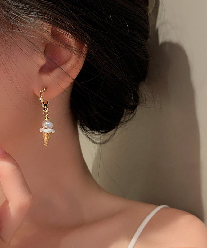 Stylish Gold Stergild Silver Alloy Pearl Crispy Ice Cream Drop Earrings