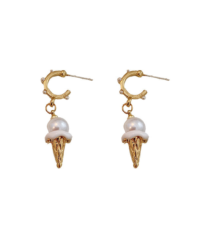 Stylish Gold Stergild Silver Alloy Pearl Crispy Ice Cream Drop Earrings