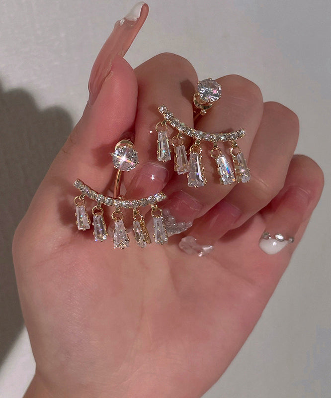 Stylish Gold Sterling Silver Alloy Zircon Arc Tassel Drop Earrings