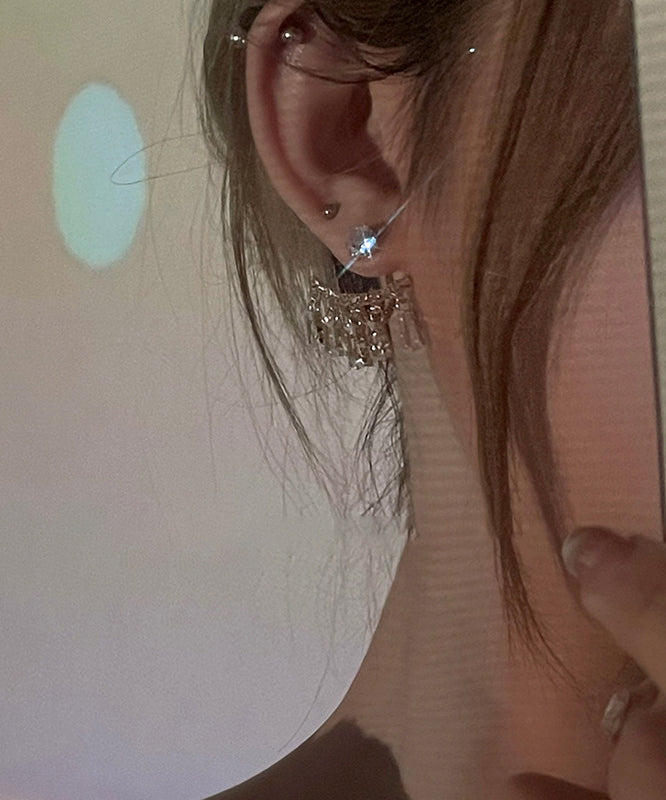 Stylish Gold Sterling Silver Alloy Zircon Arc Tassel Drop Earrings