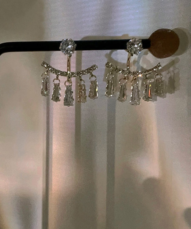 Stylish Gold Sterling Silver Alloy Zircon Arc Tassel Drop Earrings