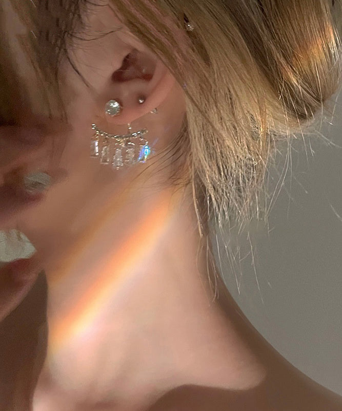 Stylish Gold Sterling Silver Alloy Zircon Arc Tassel Drop Earrings