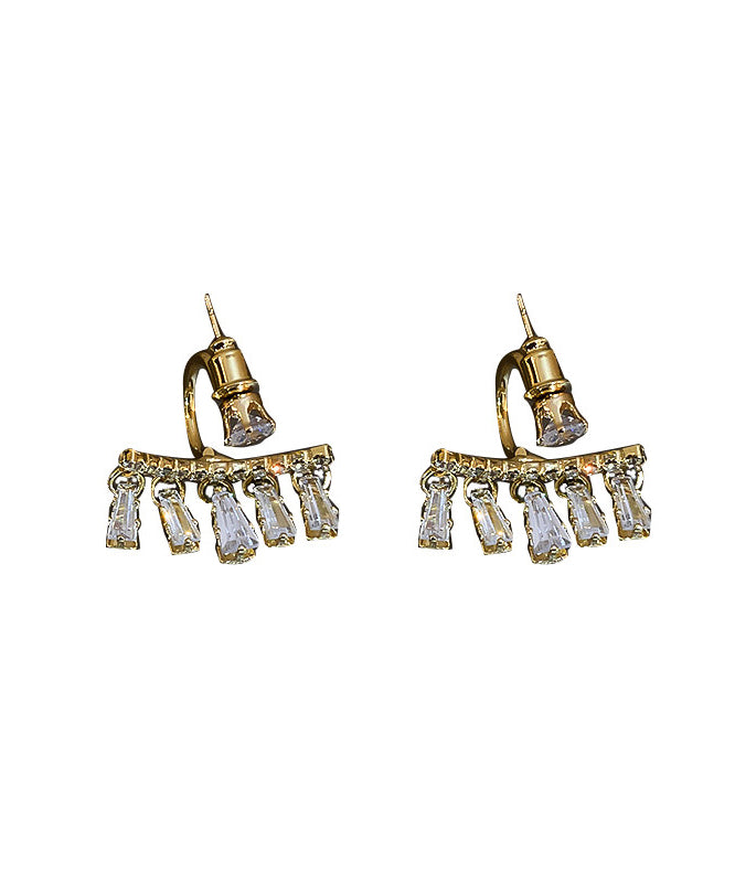 Stylish Gold Sterling Silver Alloy Zircon Arc Tassel Drop Earrings
