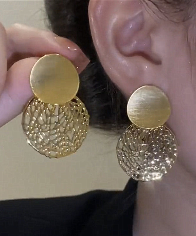 Stylish Gold Sterling Silver Overgild Sequined Hollow Out Drop Earrings