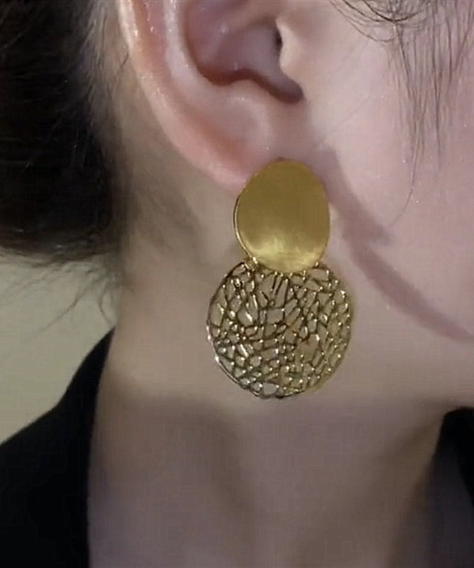Stylish Gold Sterling Silver Overgild Sequined Hollow Out Drop Earrings