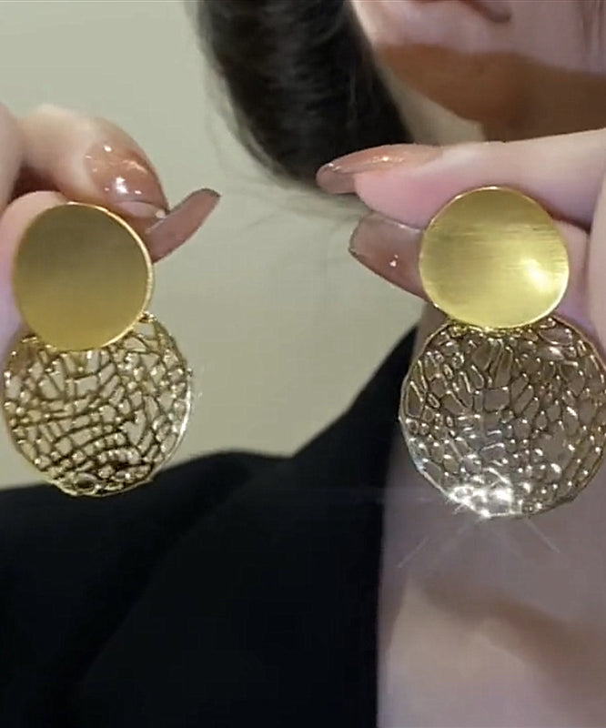 Stylish Gold Sterling Silver Overgild Sequined Hollow Out Drop Earrings