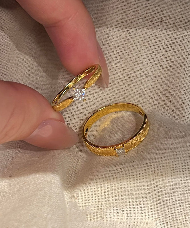 Stylish Gold Sterling Silver Overgild Zircon Wedding Rings