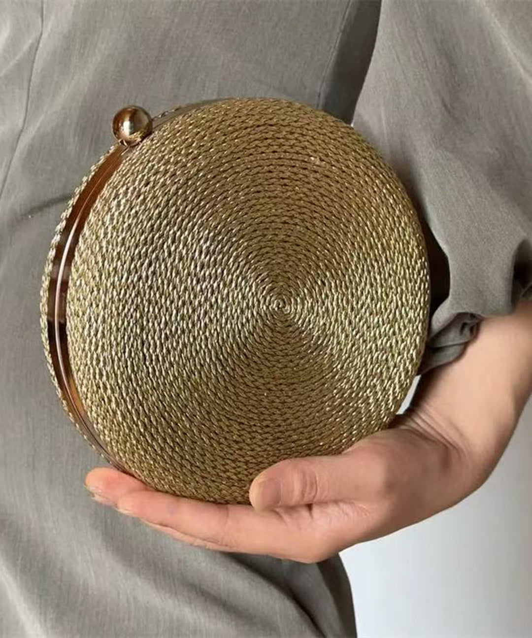 Stylish Gold Woven Snail Acrylic Round Clutch