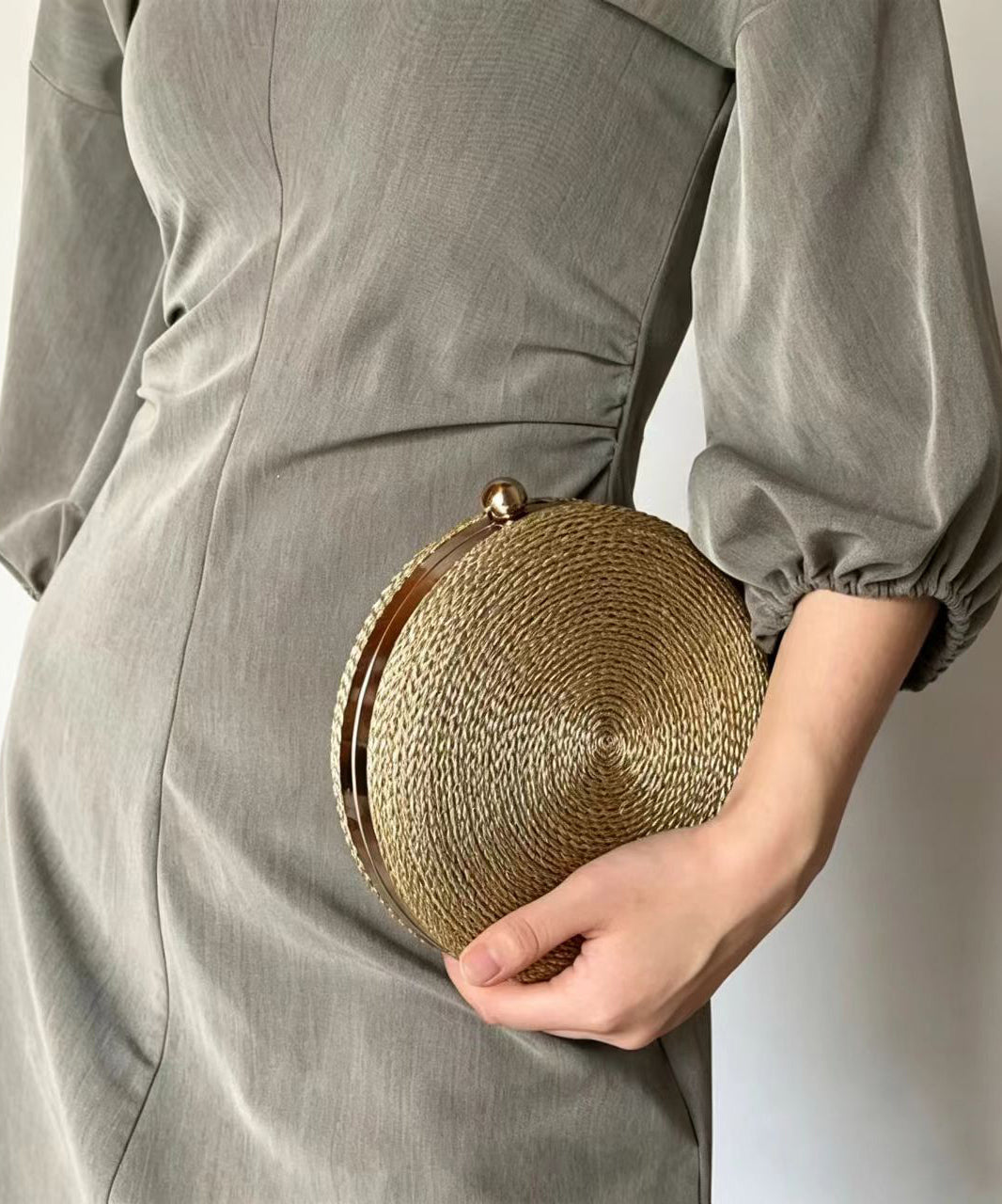 Stylish Gold Woven Snail Acrylic Round Clutch