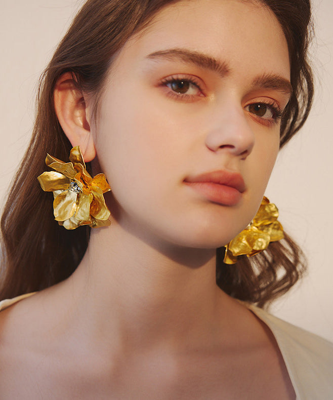 Stylish Golden Big Flower Metal Stud Earrings