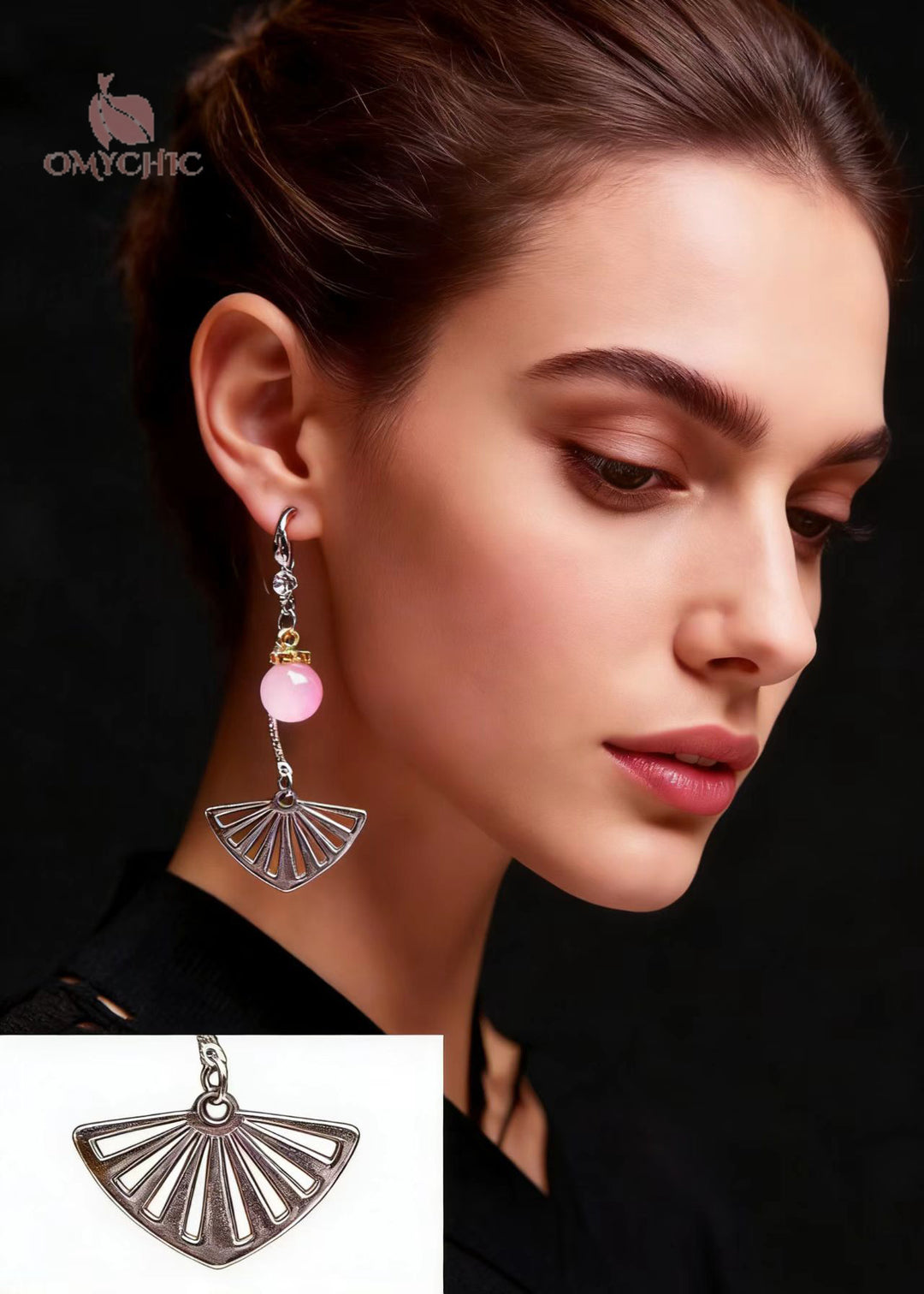 Stylish Gradient Color Crystal Sector Stainless Steel Drop Earrings