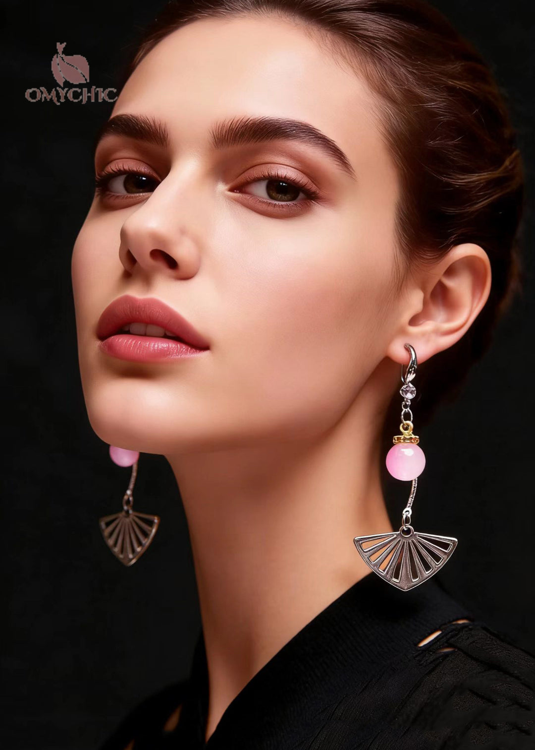 Stylish Gradient Color Crystal Sector Stainless Steel Drop Earrings